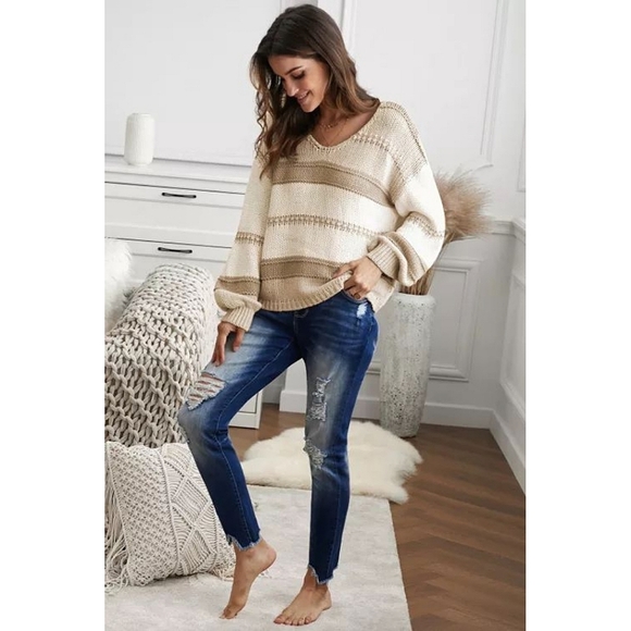 LAST ONE! Plus Size LYDIA Khaki Knitted Sweater With Latern Sleeves - Picture 3 of 4